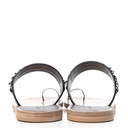 Chanel Calfskin Chain CC Logo Toe Ring Sandals 39 Black 7 of 8