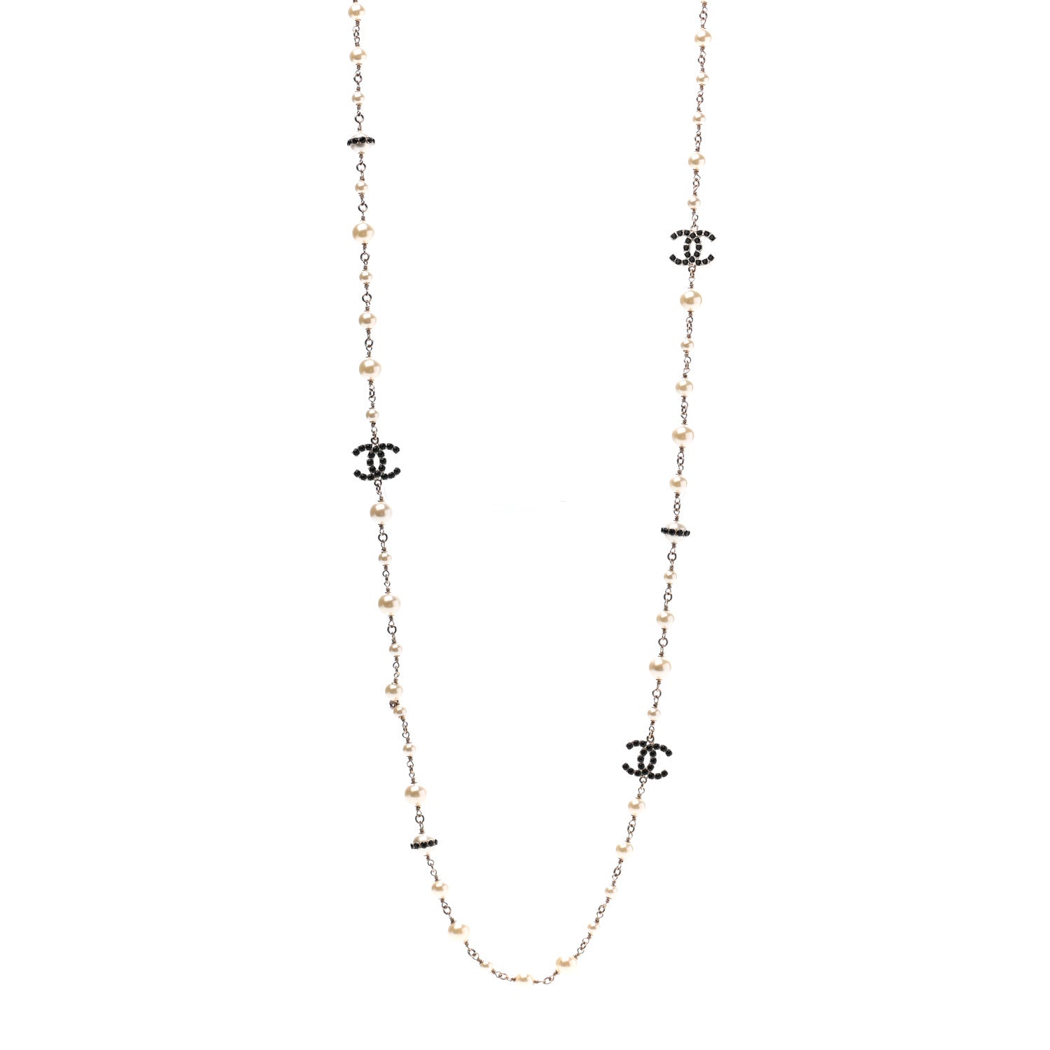 Chanel Pearl Crystal CC Long Necklace Black Gold 1 of 8