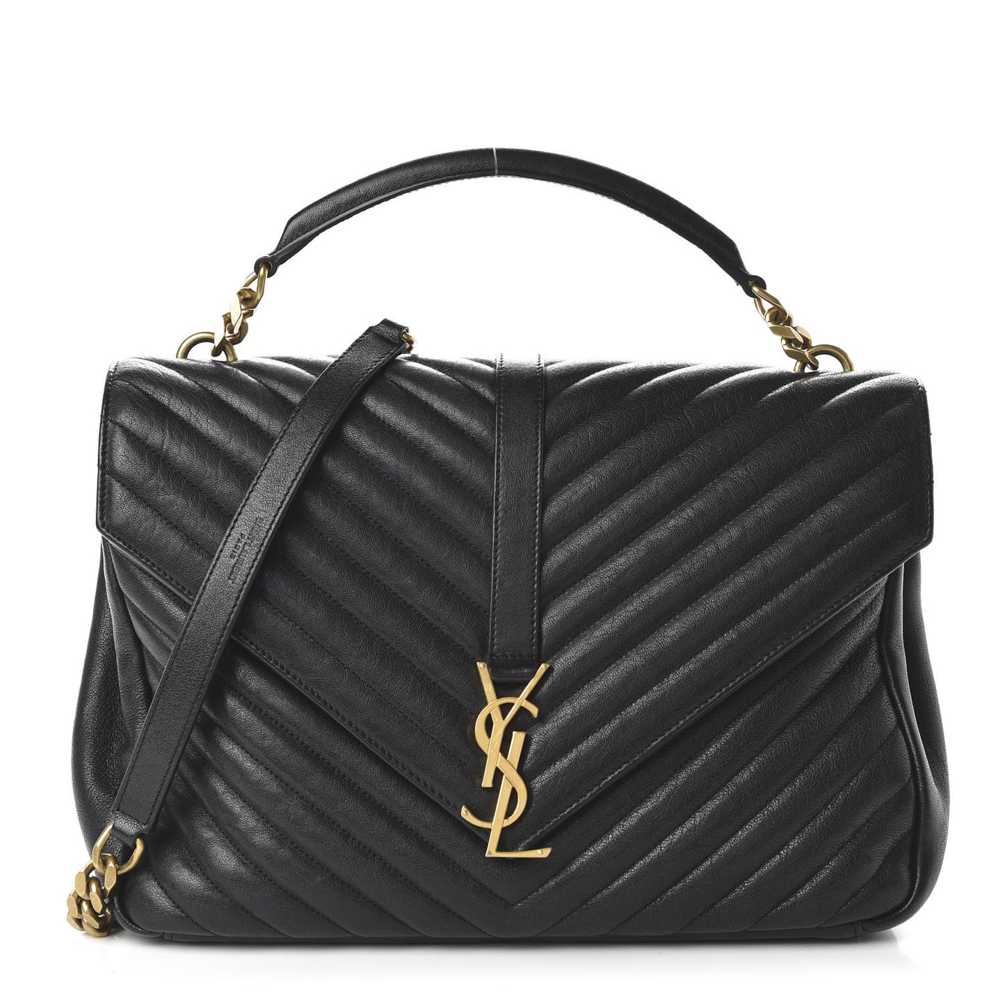 Sheepskin Matelasse Chevron Monogram Large College Satchel Black