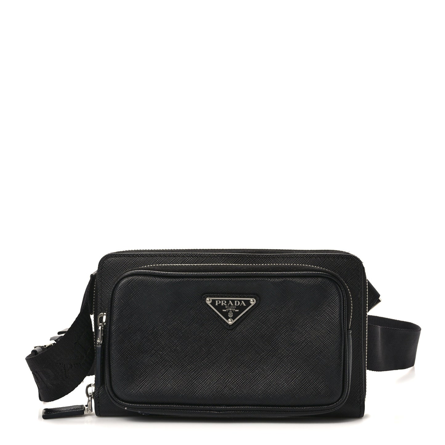 Saffiano Travel Double Zip Crossbody Belt Bag Black