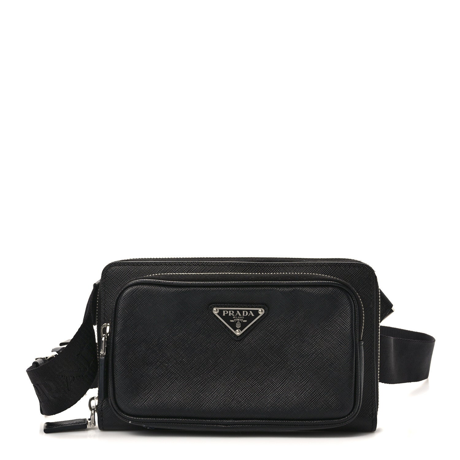 Prada Saffiano Travel Double Zip Crossbody Belt Bag Black 1 of 13