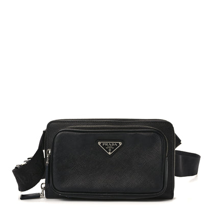 Prada Saffiano Travel Double Zip Crossbody Belt Bag Black 1 of 13