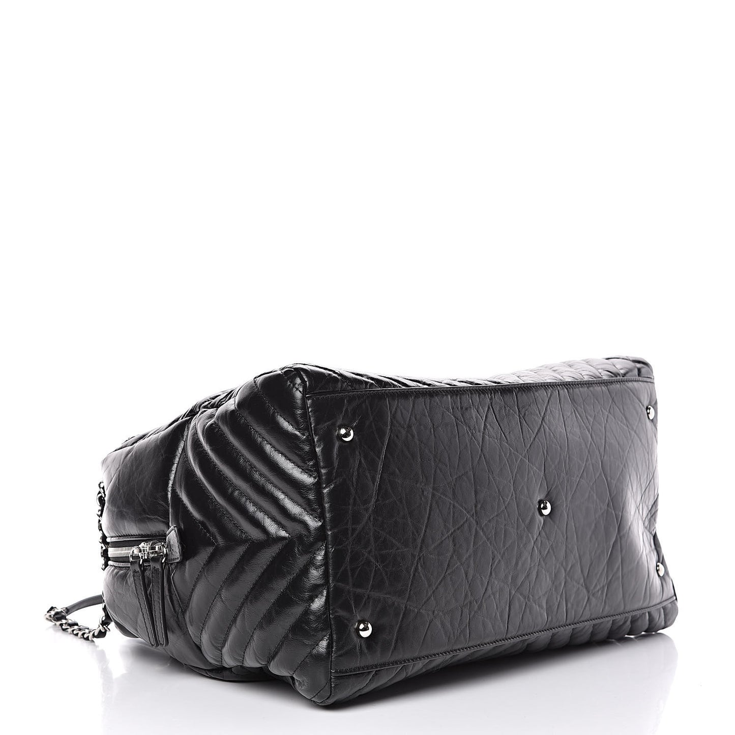 Aged Calfskin Chevron Large Soft Bowling Bag Black