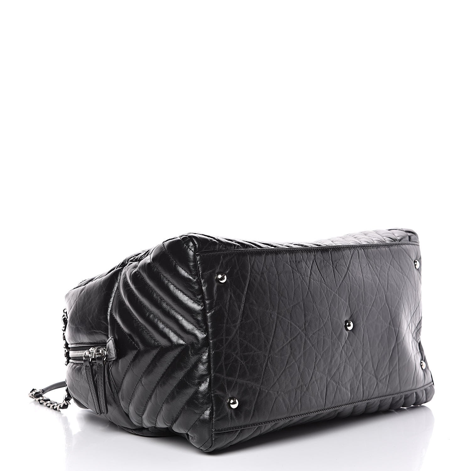 Chanel Aged Calfskin Chevron Large Soft Bowling Bag Black 4 of 12