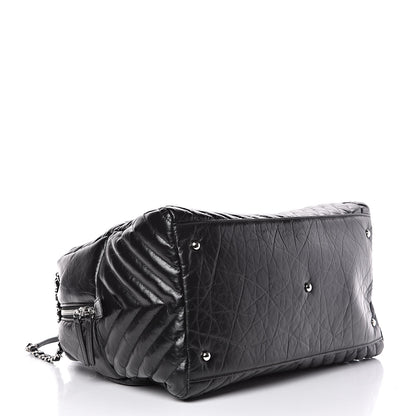 Chanel Aged Calfskin Chevron Large Soft Bowling Bag Black 4 of 12