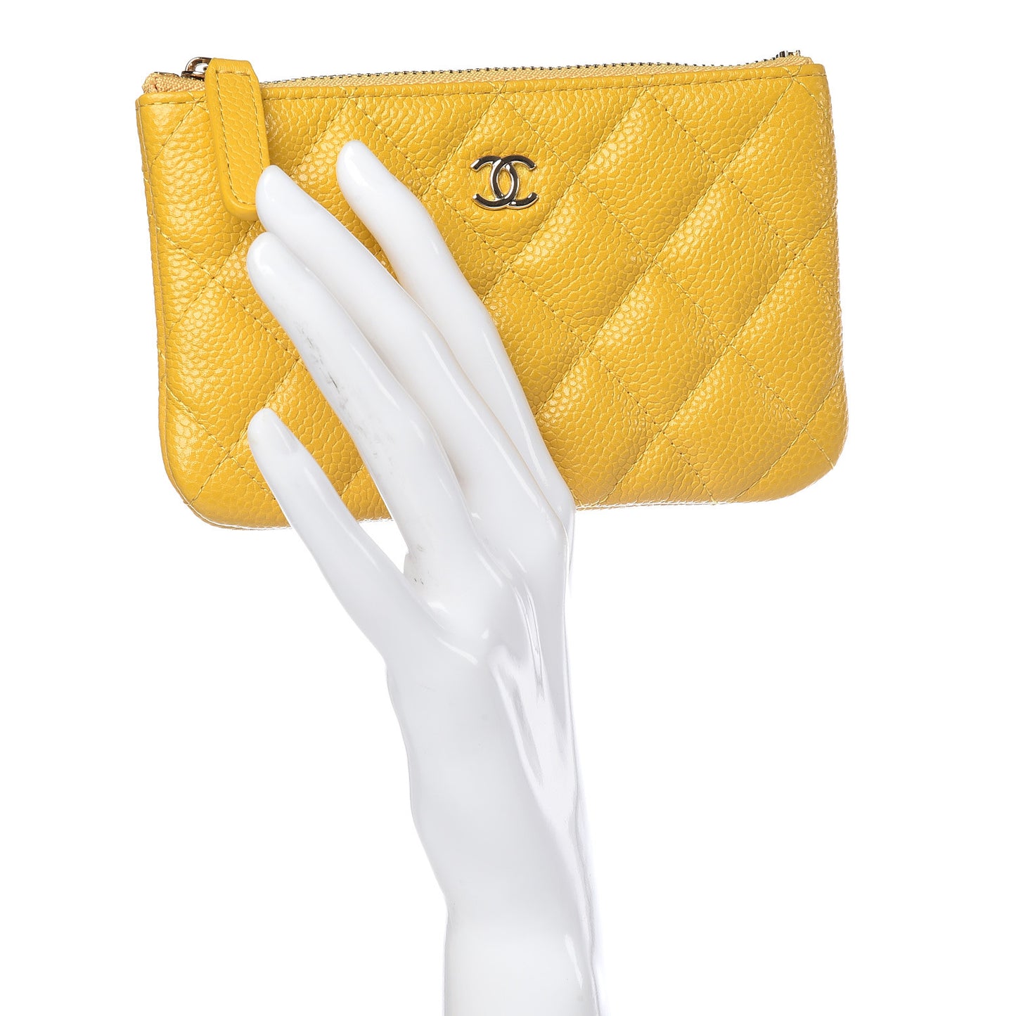 Caviar Quilted Small Cosmetic Case Yellow