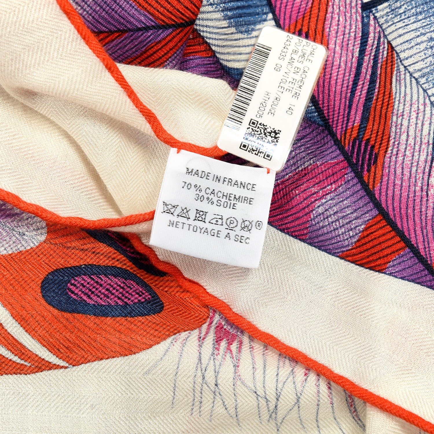 Hermes Cashmere Silk Plumes En Fete Shawl 140 White Violet Rouge 5 of 5