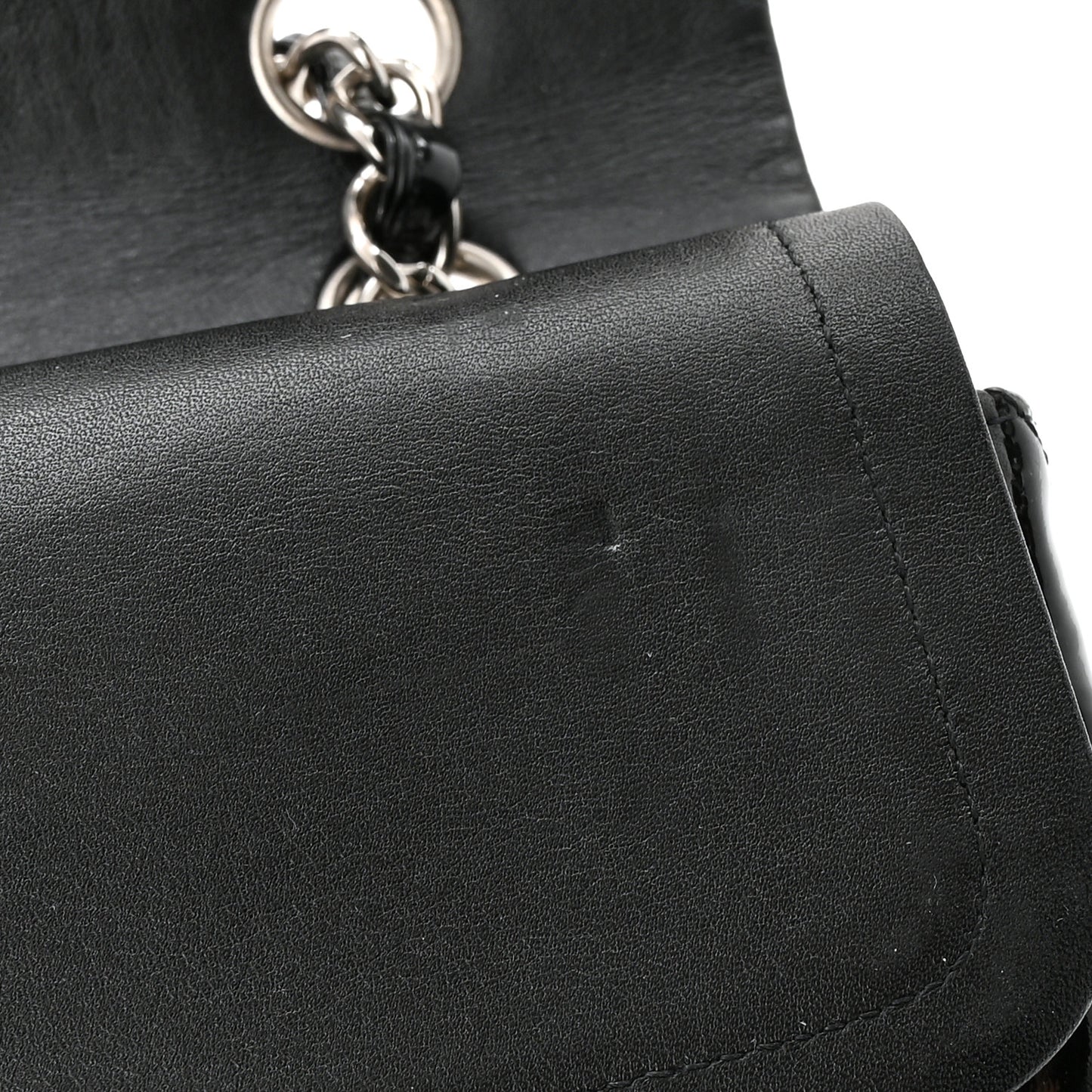 Patent Quilted Medium Double Flap Black