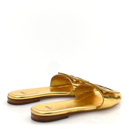 Fendi Nappa Laminata Cuoio Baguette Flat Slide Sandals 36 Gold 5 of 8