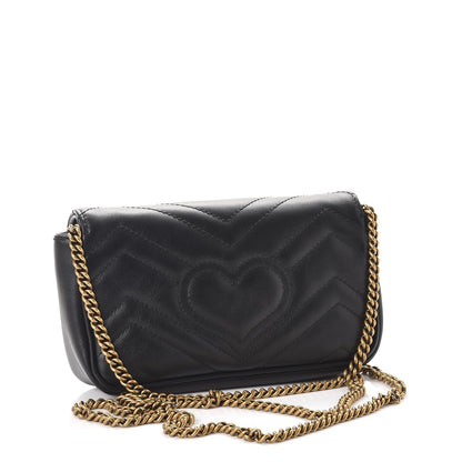 Gucci Calfskin Matelasse Super Mini GG Marmont Shoulder Bag Black 4 of 10