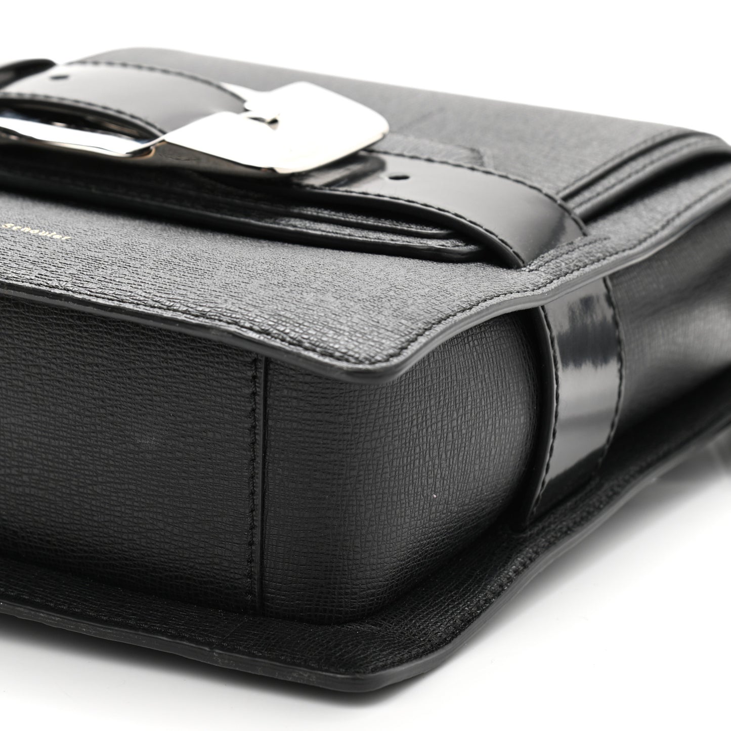 Embossed Grained Calfskin Buckle Trapeze Bag Black