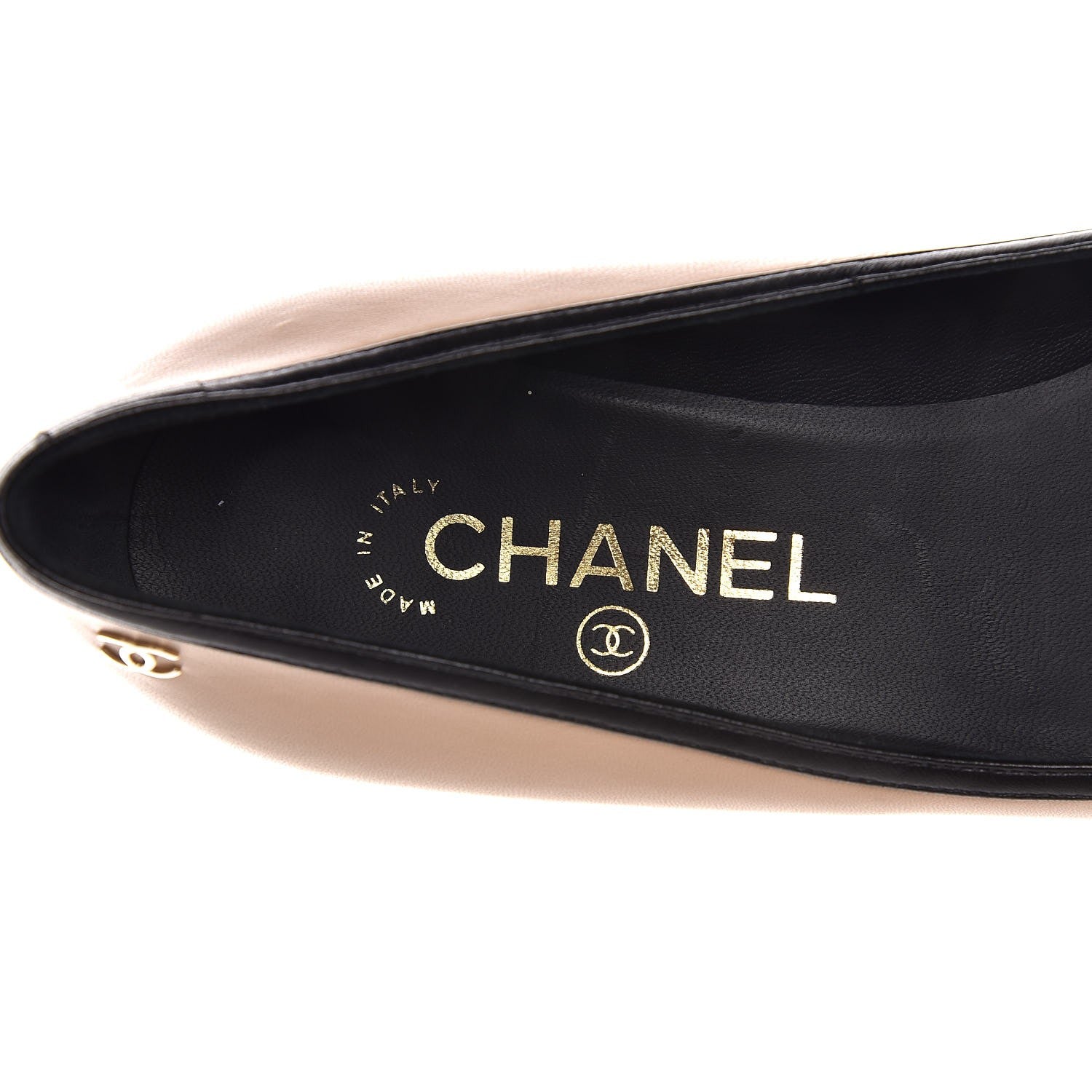 Chanel Lambskin Bow Pointed Toe Pumps 37 Beige Black 6 of 11
