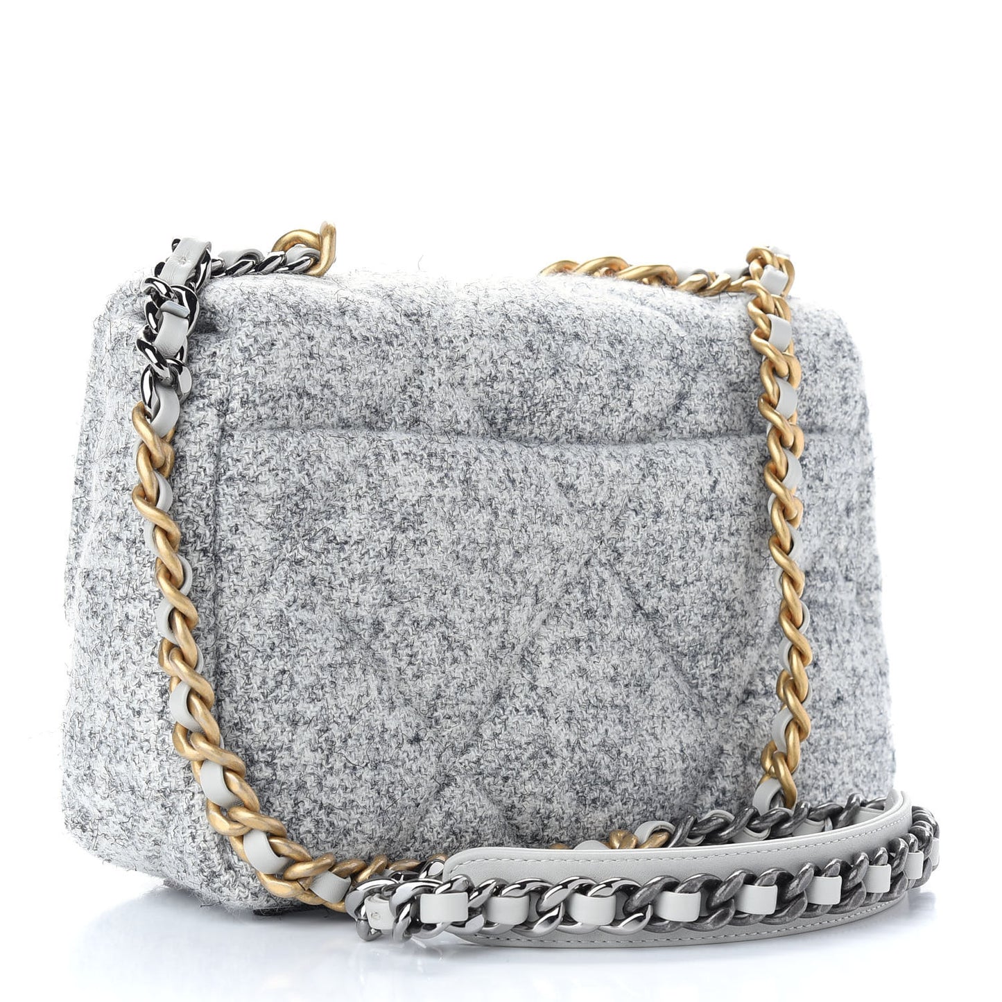 Tweed Quilted Medium Chanel 19 Flap Grey Ecru