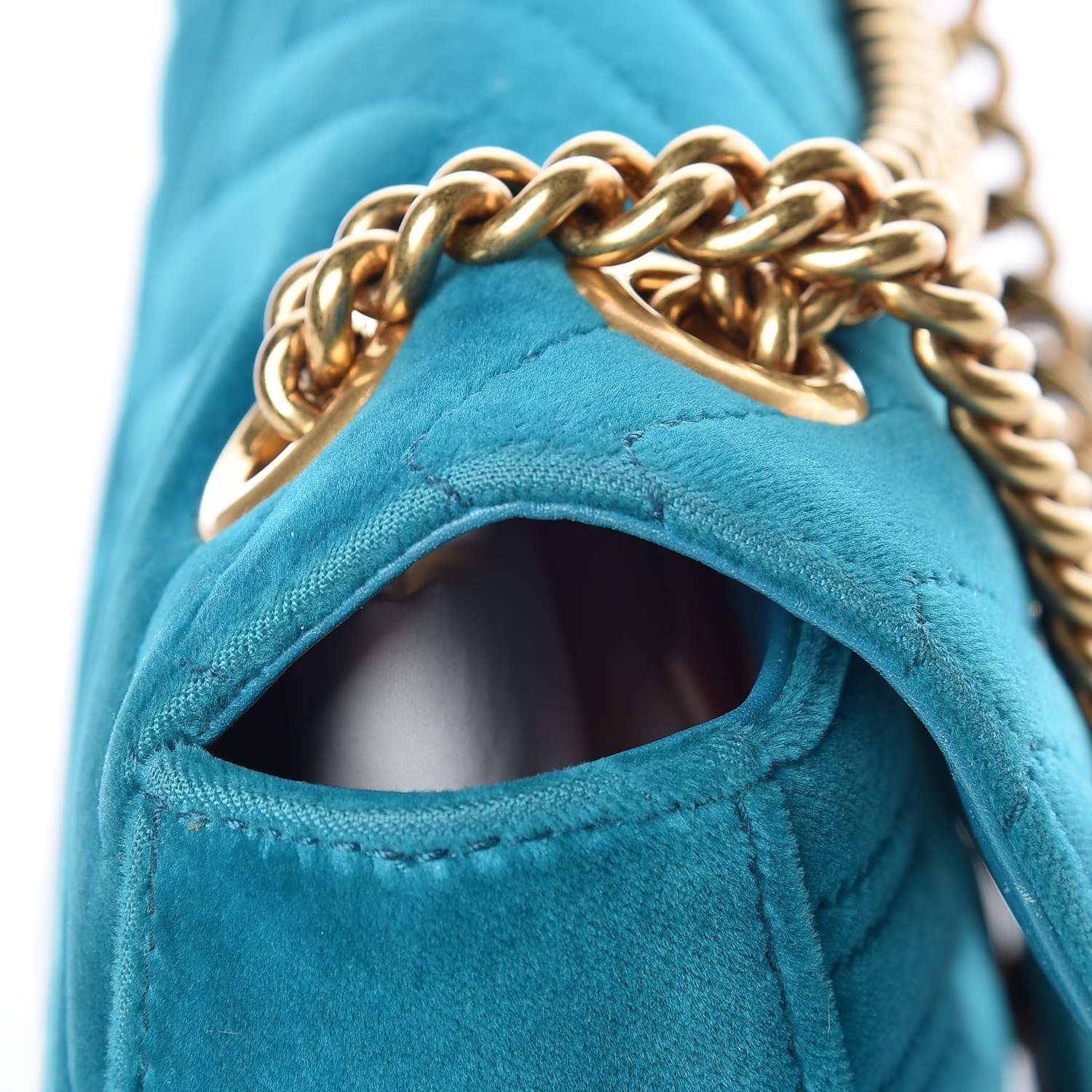 Gucci Velvet Matelasse Small GG Marmont Shoulder Bag Pavone Cyan 18 of 20