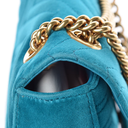 Gucci Velvet Matelasse Small GG Marmont Shoulder Bag Pavone Cyan 18 of 20