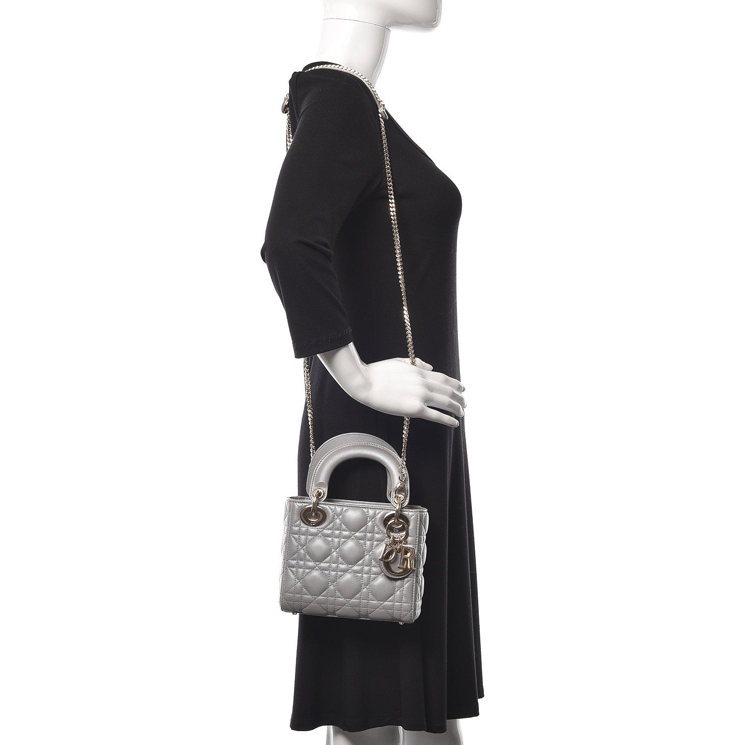Christian Dior Metallic Lambskin Cannage Mini Lady Dior Grey 2 of 15