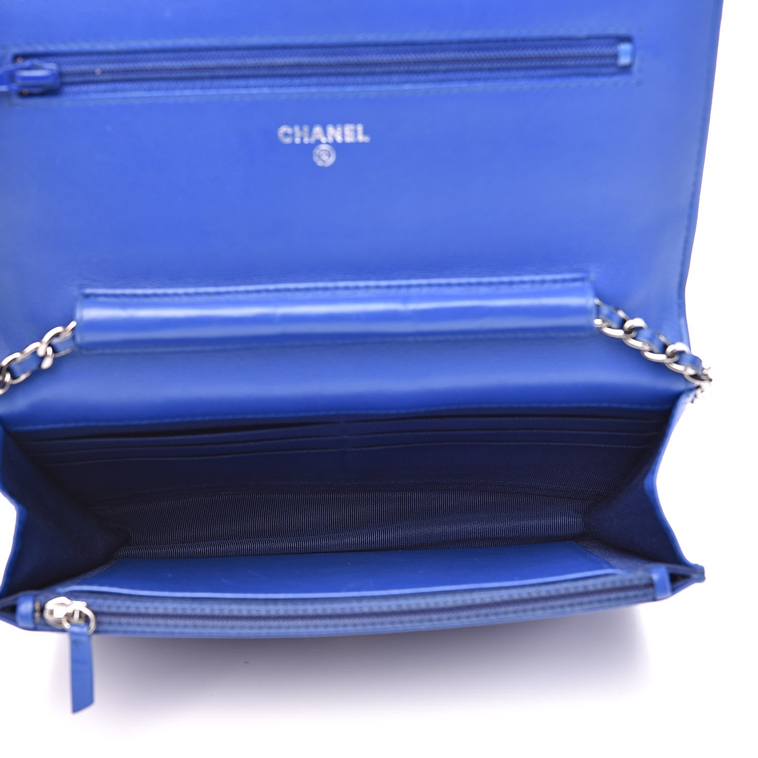 Chanel Patent Quilted Wallet On Chain WOC Dark Blue 5 of 12