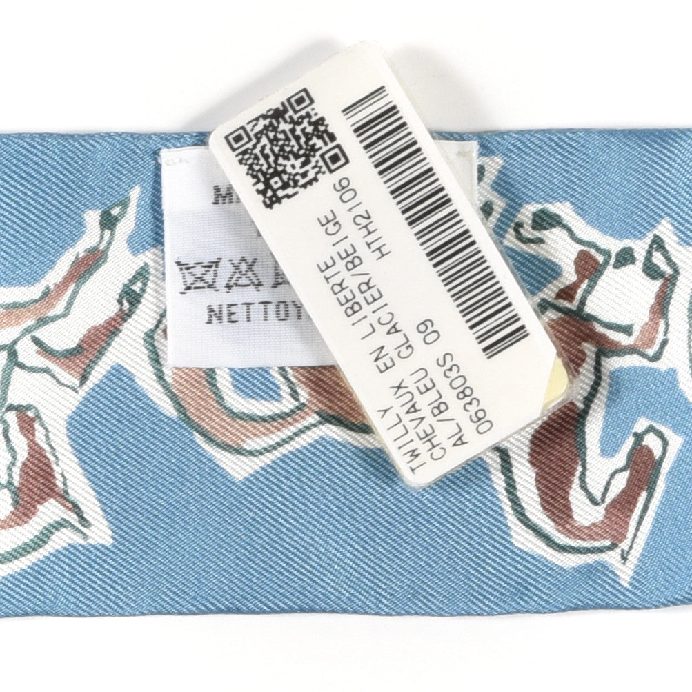 Hermes Silk Chevaux En Liberte Twilly Bleu Glacier Beige 4 of 4