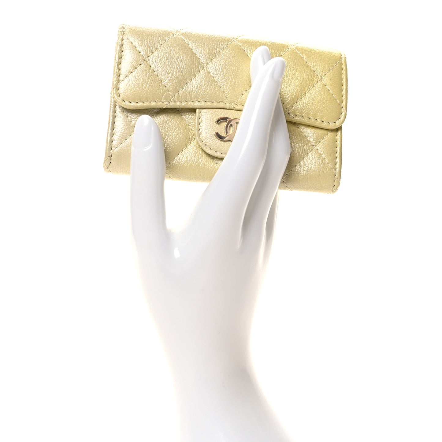 Cloudy Pearly Goatskin Quilted Flap Card Holder Wallet Light Yellow