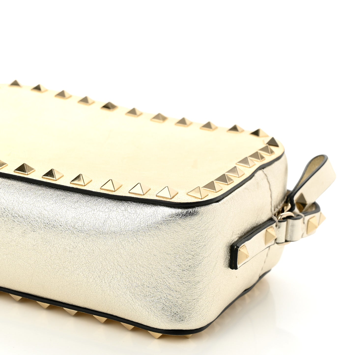 Metallic Calfskin Rockstud Camera Crossbody Bag Gold