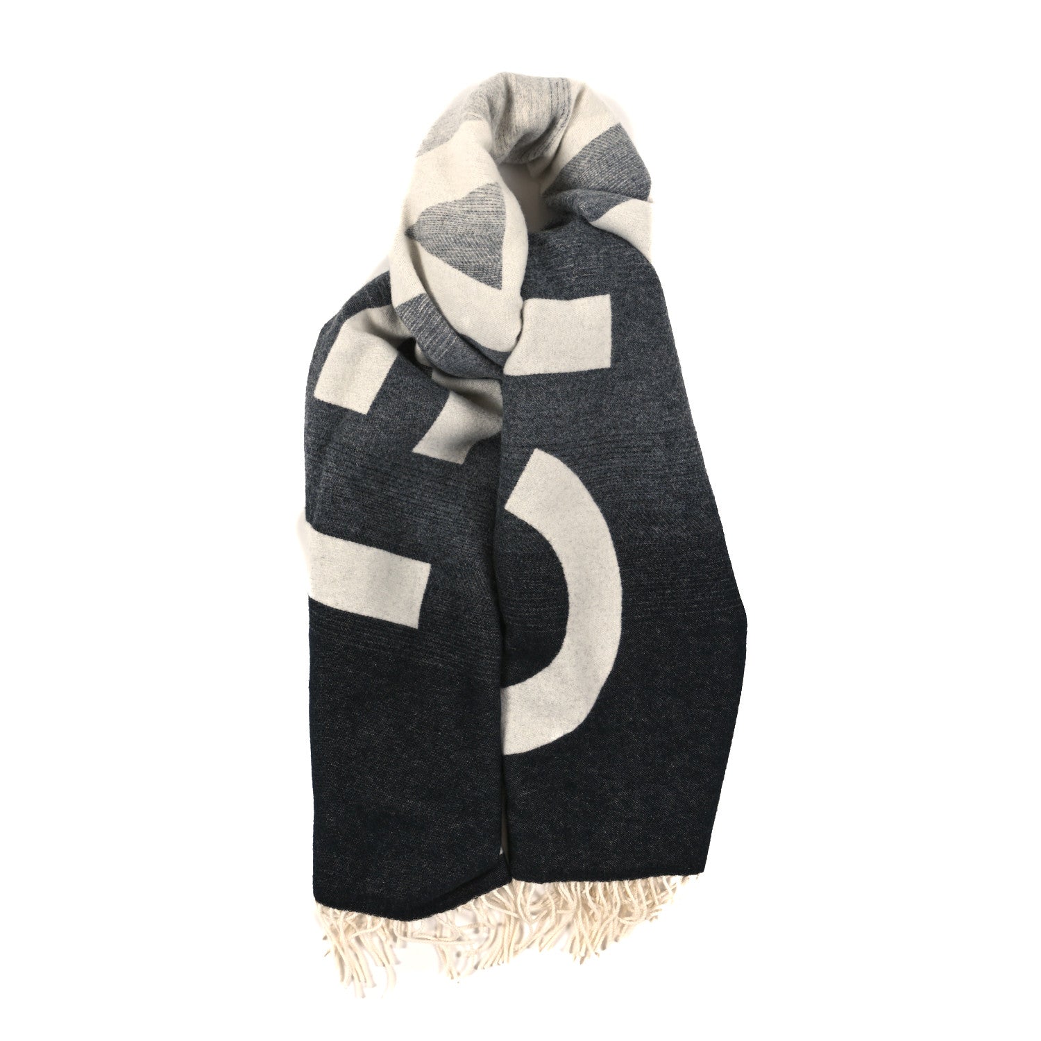 Chanel Cashmere Wool Logo Stole Black White 1 of 3