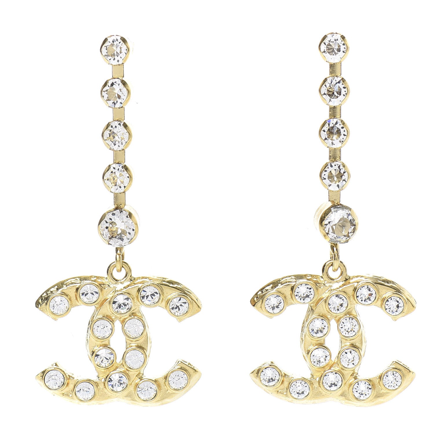Chanel CC Crystal Drop Earrings Gold 1 of 5