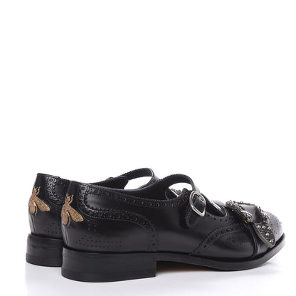 Gucci Calfskin Bee Embroidered Mens Queercore Brogue Wingtip Monk Strap Loafers 10.5 Black 4 of 14