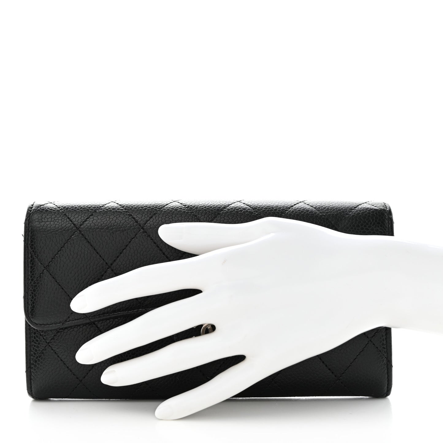 Caviar Quilted Large Gusset Flap Wallet Black