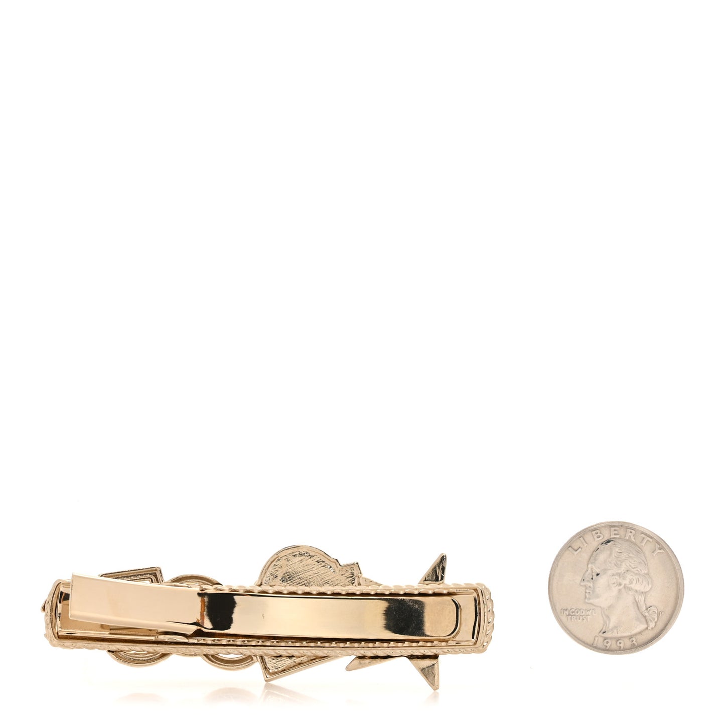 Metal Crystal CC Rue Cambon Hair Clip Gold Pearly White