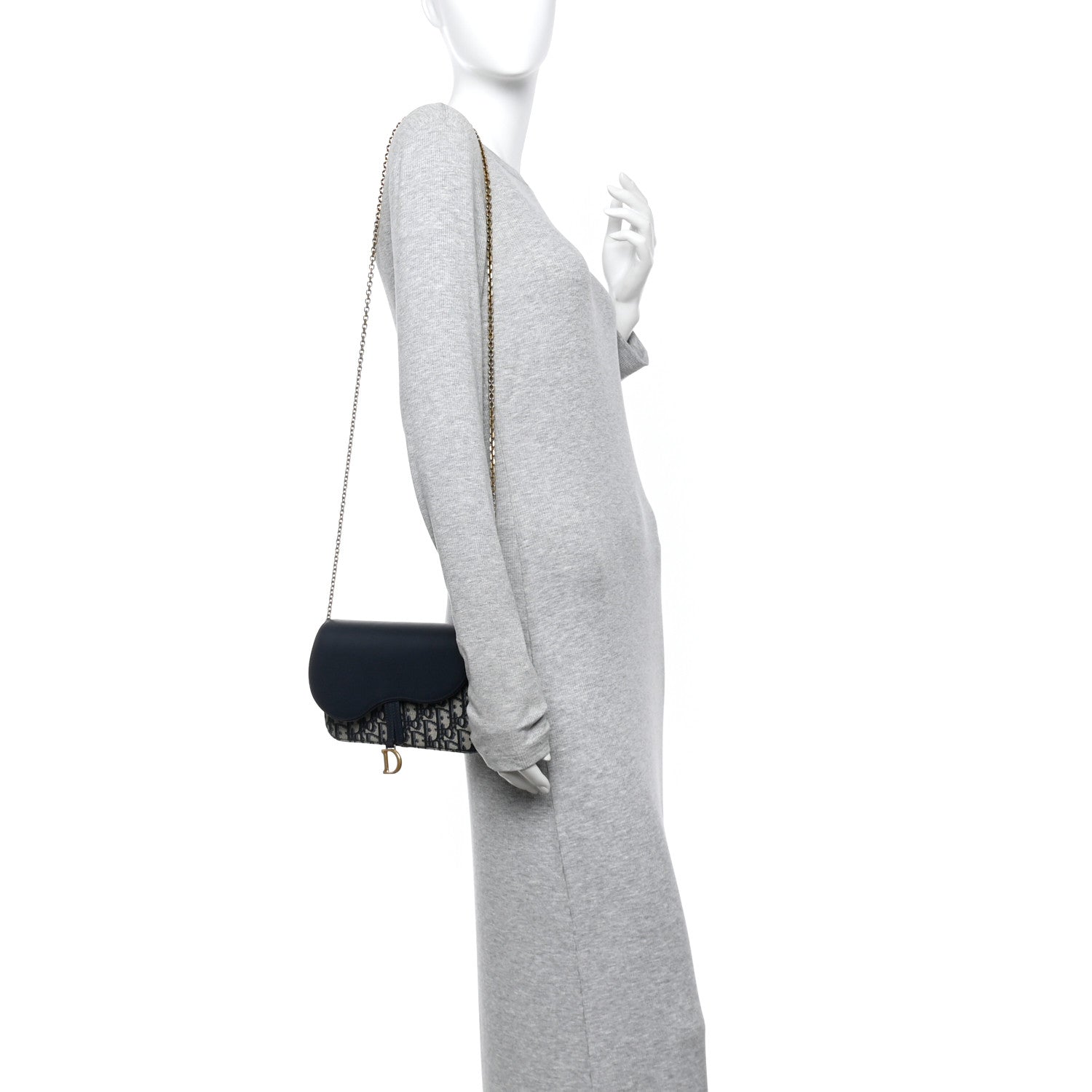 Christian Dior Oblique Smooth Calfskin Medium Saddle Pouch With Chain Blue 2 of 11