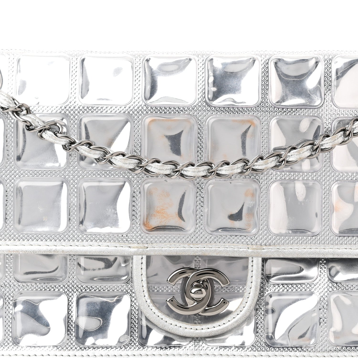 Chanel Vinyl Large Ice Cube Flap Silver 8 of 12