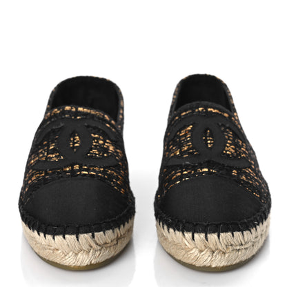 Chanel Metallic Tweed Grosgrain CC Espadrilles 37 Black Gold 2 of 10