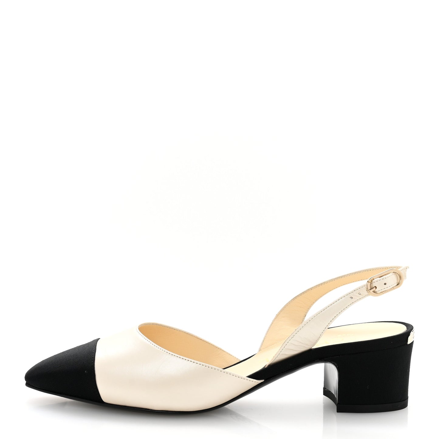 Iridescent Calfskin Grosgrain Cap Toe CC Slingback Pumps 36 White Black