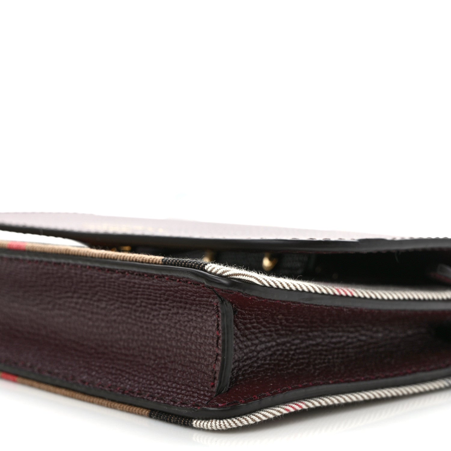 Burberry Grained Calfskin House Check Tartan Mix Hampshire Wallet On Chain Burgundy 7 of 7