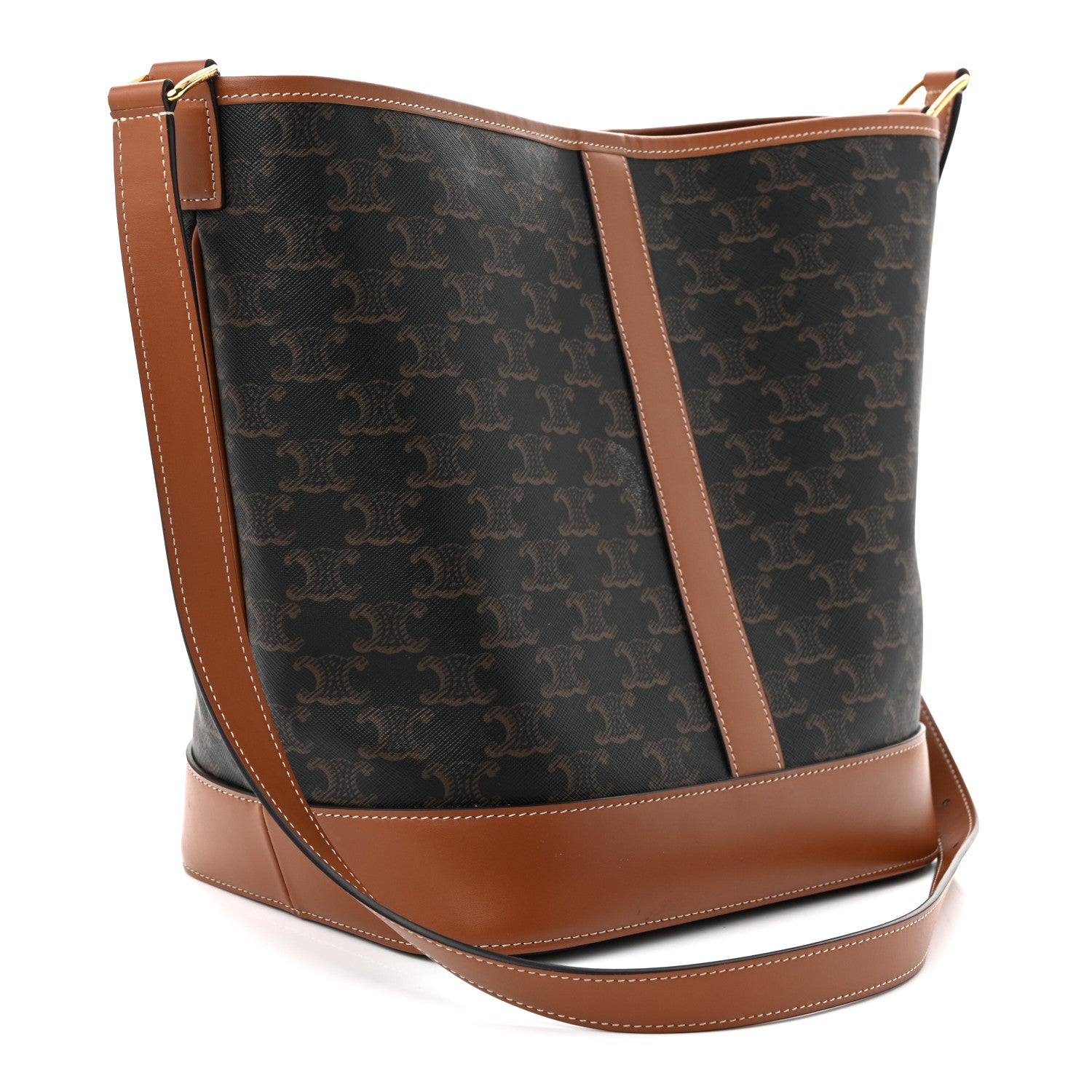 Celine Triomphe Canvas Calfskin Medium Bucket Bag Tan 3 of 10