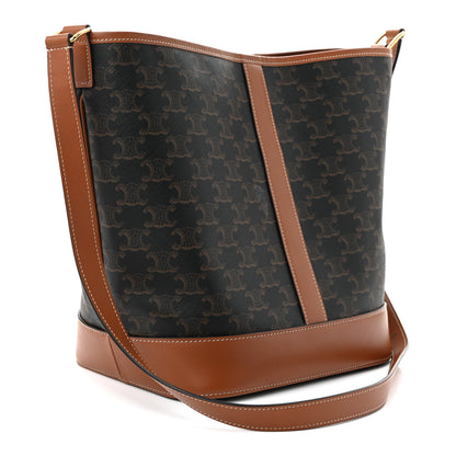 Celine Triomphe Canvas Calfskin Medium Bucket Bag Tan 3 of 10