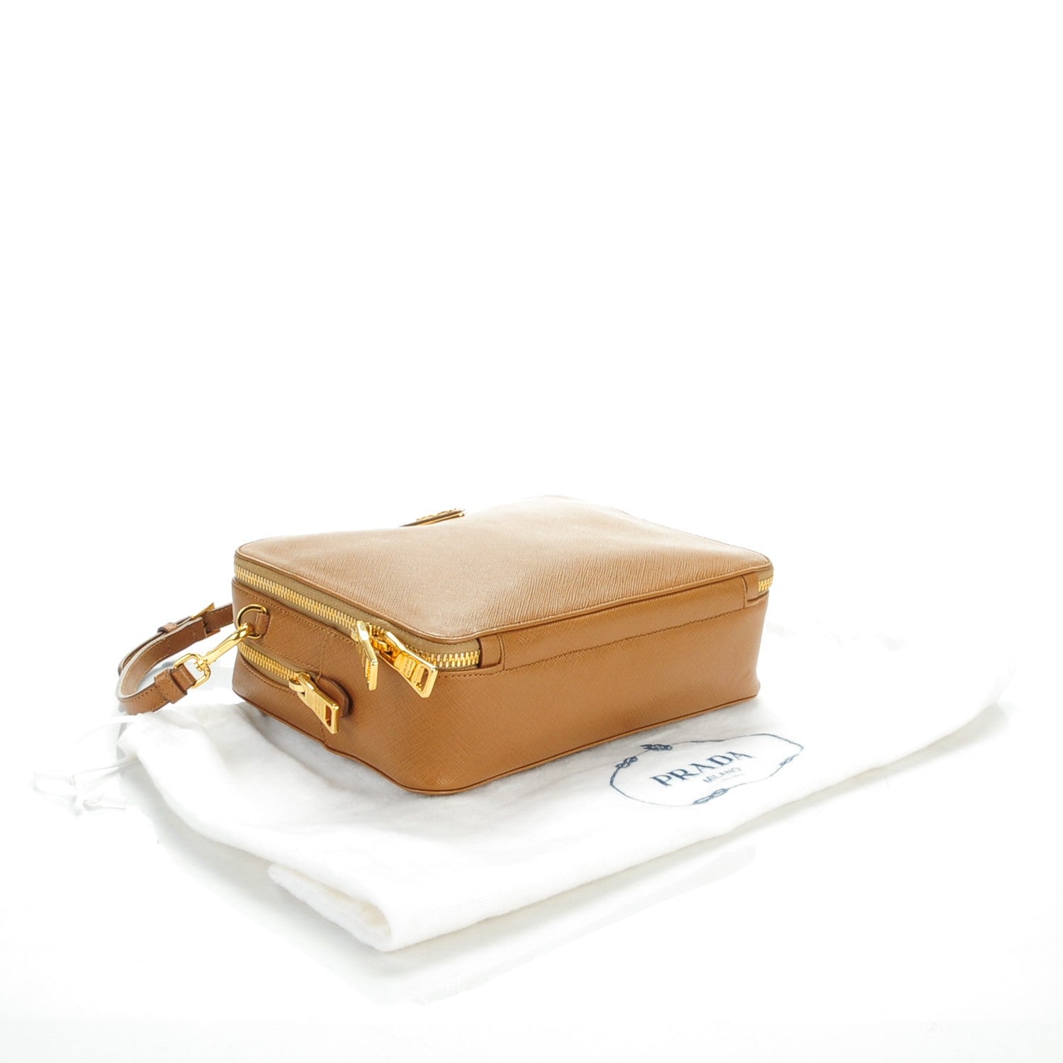 Prada Saffiano Lux Large Zip Crossbody Bag Caramel 4 of 8