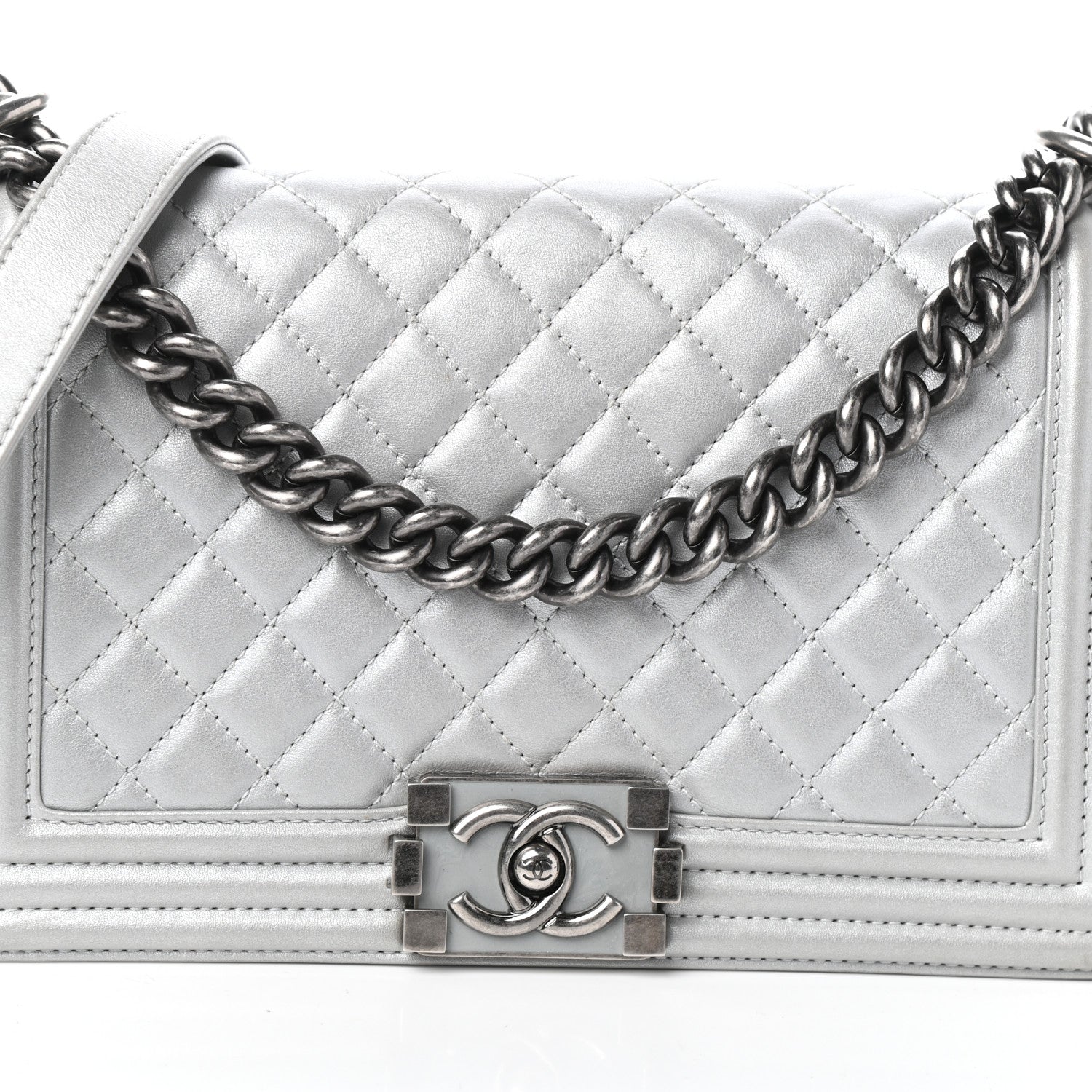 Chanel Metallic Calfskin Quilted Medium Boy Flap Silver 8 of 11