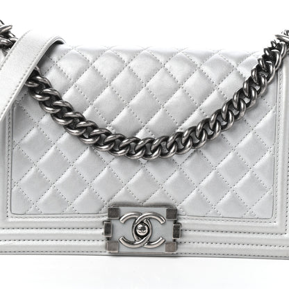 Chanel Metallic Calfskin Quilted Medium Boy Flap Silver 8 of 11