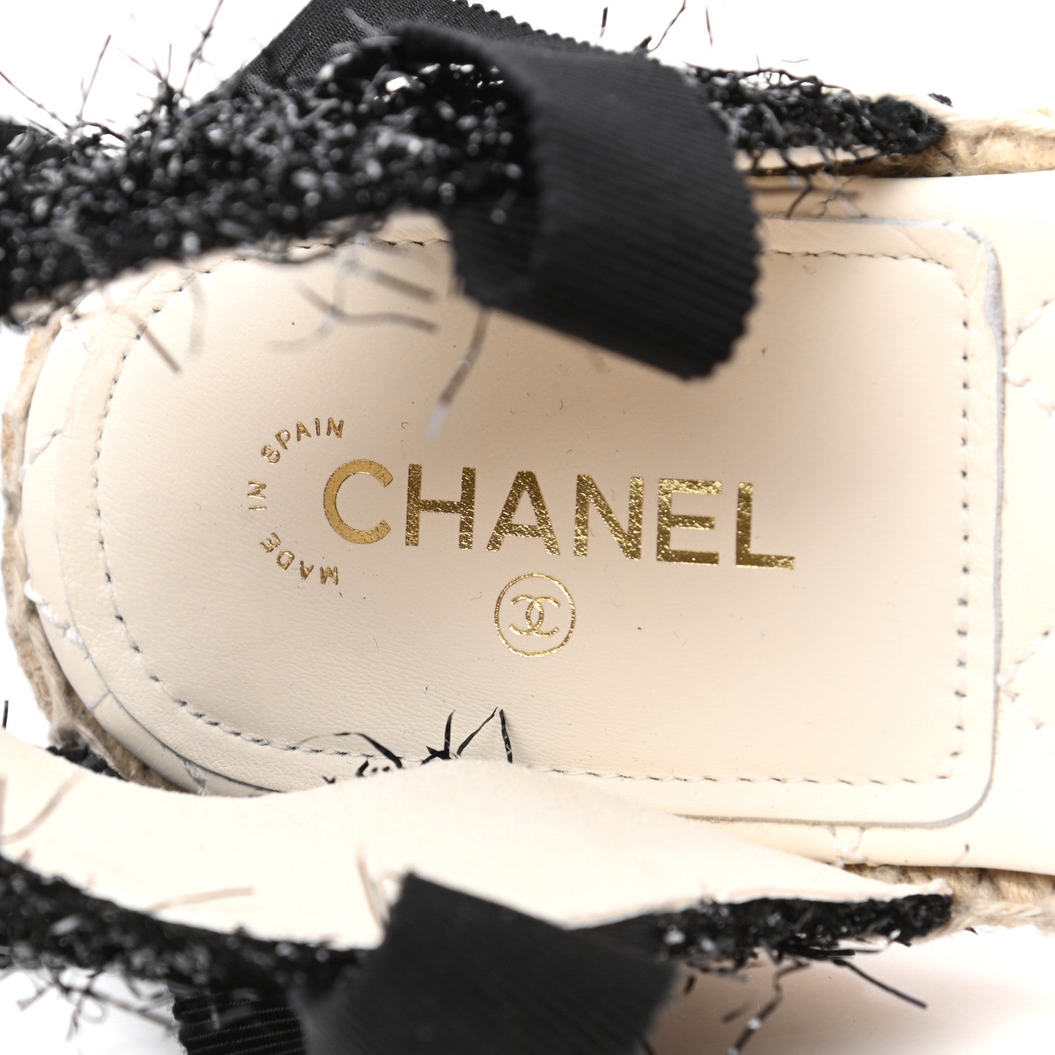 Chanel Fabric Tweed Suede Grosgrain CC Espadrilles 37 Black 8 of 9