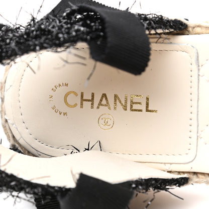 Chanel Fabric Tweed Suede Grosgrain CC Espadrilles 37 Black 8 of 9