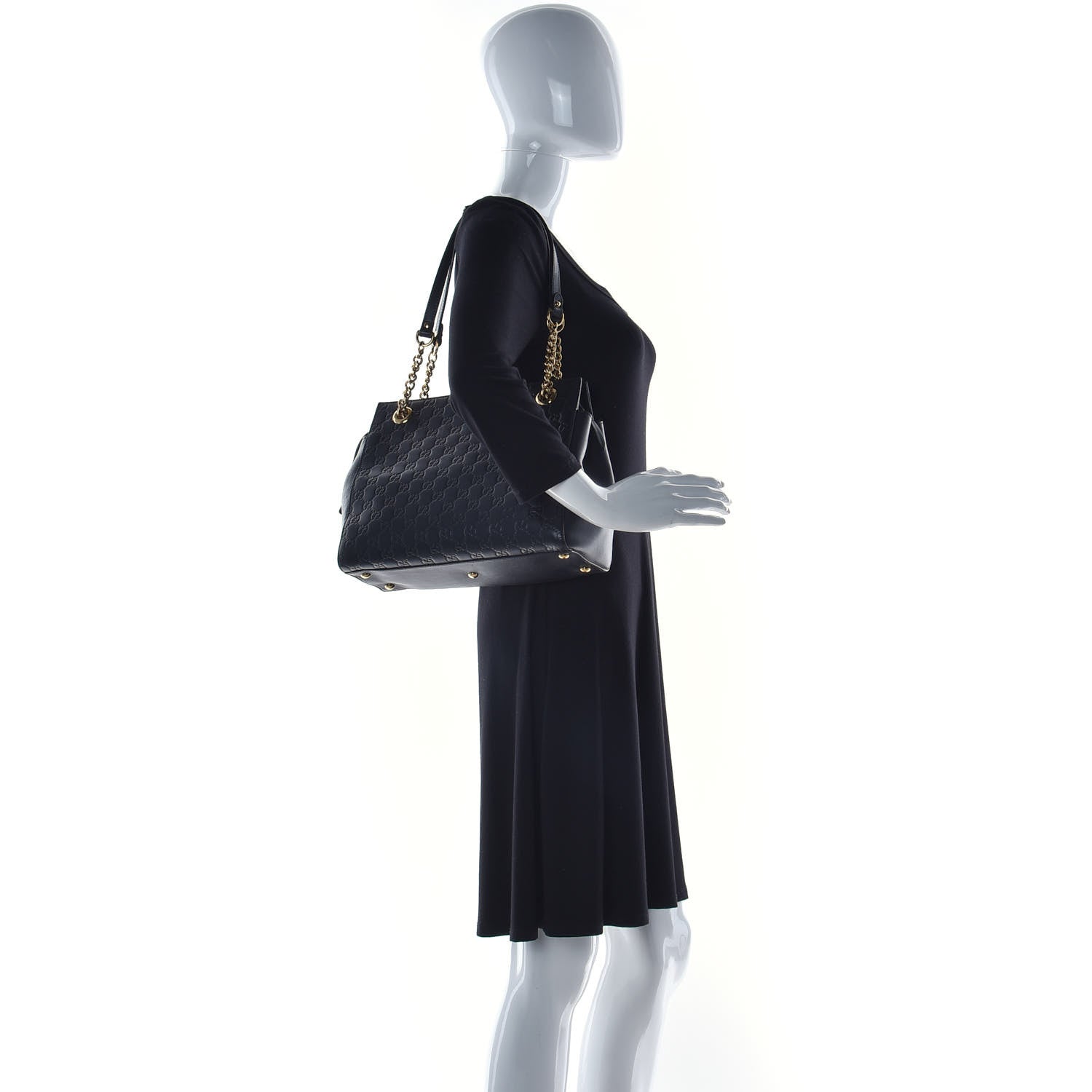 Gucci Guccissima Signature Medium Shoulder Tote Bag Black 2 of 9