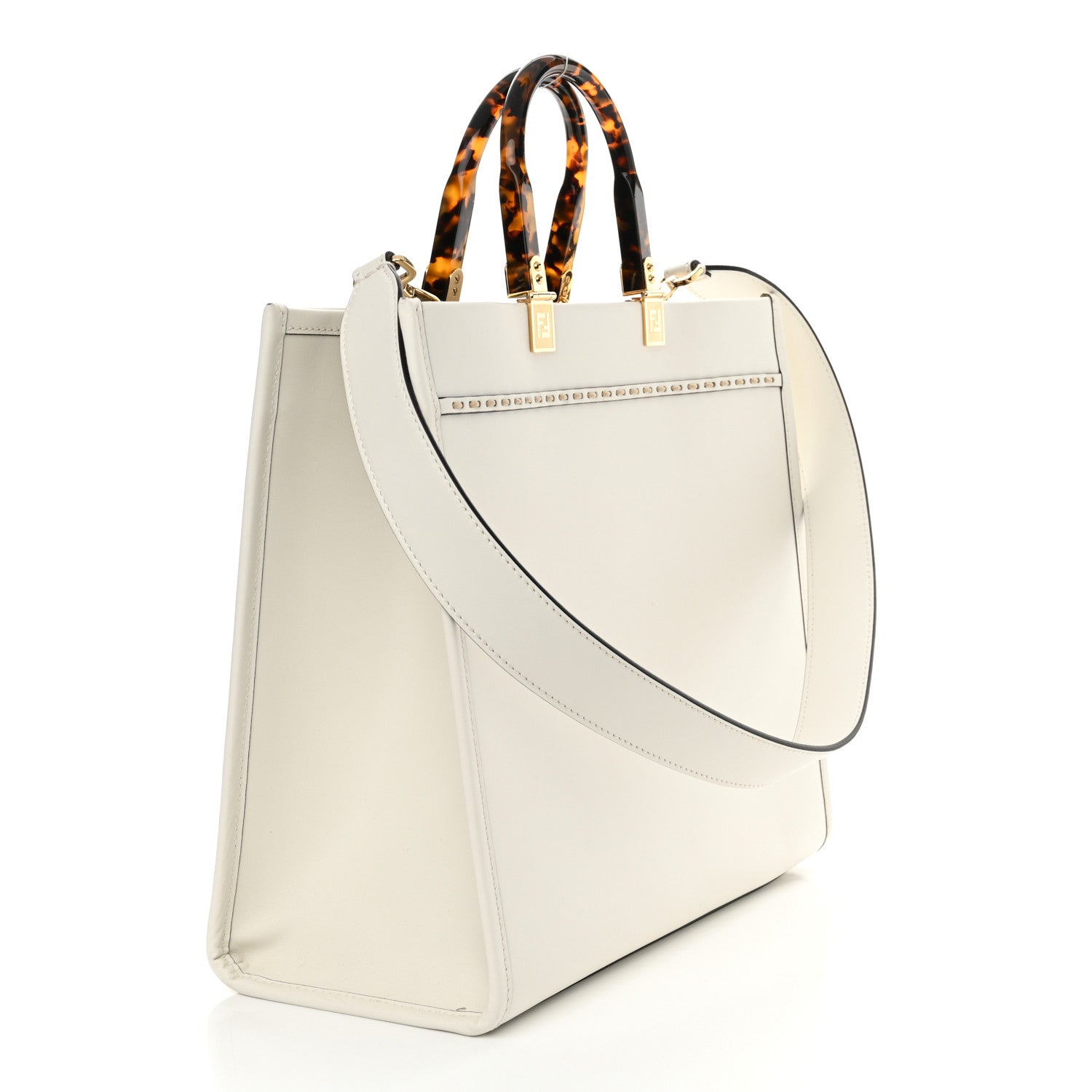 Fendi Vitello King Plexiglass Elaphe Snakeskin Print Logo Medium Fendi Sunshine Shopper Tote Ice White 3 of 14