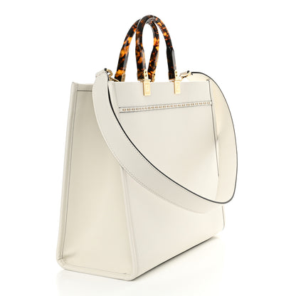 Fendi Vitello King Plexiglass Elaphe Snakeskin Print Logo Medium Fendi Sunshine Shopper Tote Ice White 3 of 14