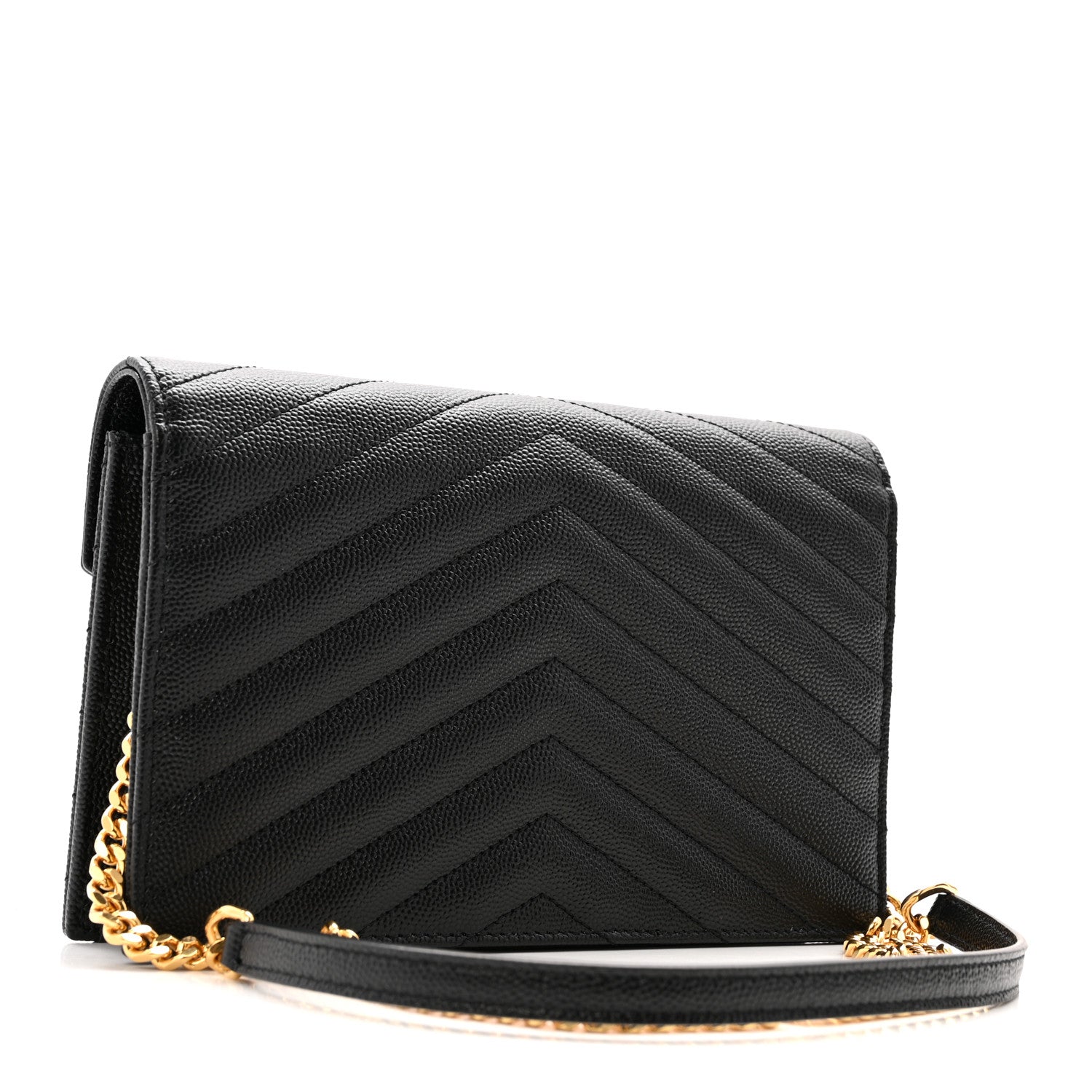 Saint Laurent Grain De Poudre Matelasse Chevron Monogram Envelope Chain Wallet Black 3 of 14