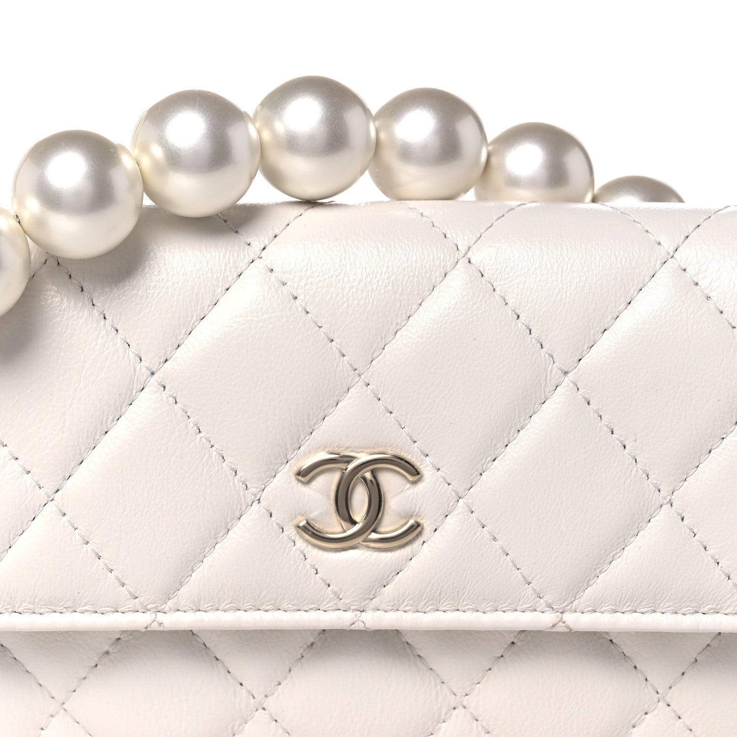 Chanel Calfskin Quilted Maxi Pearls Clutch With Chain White 6 of 12