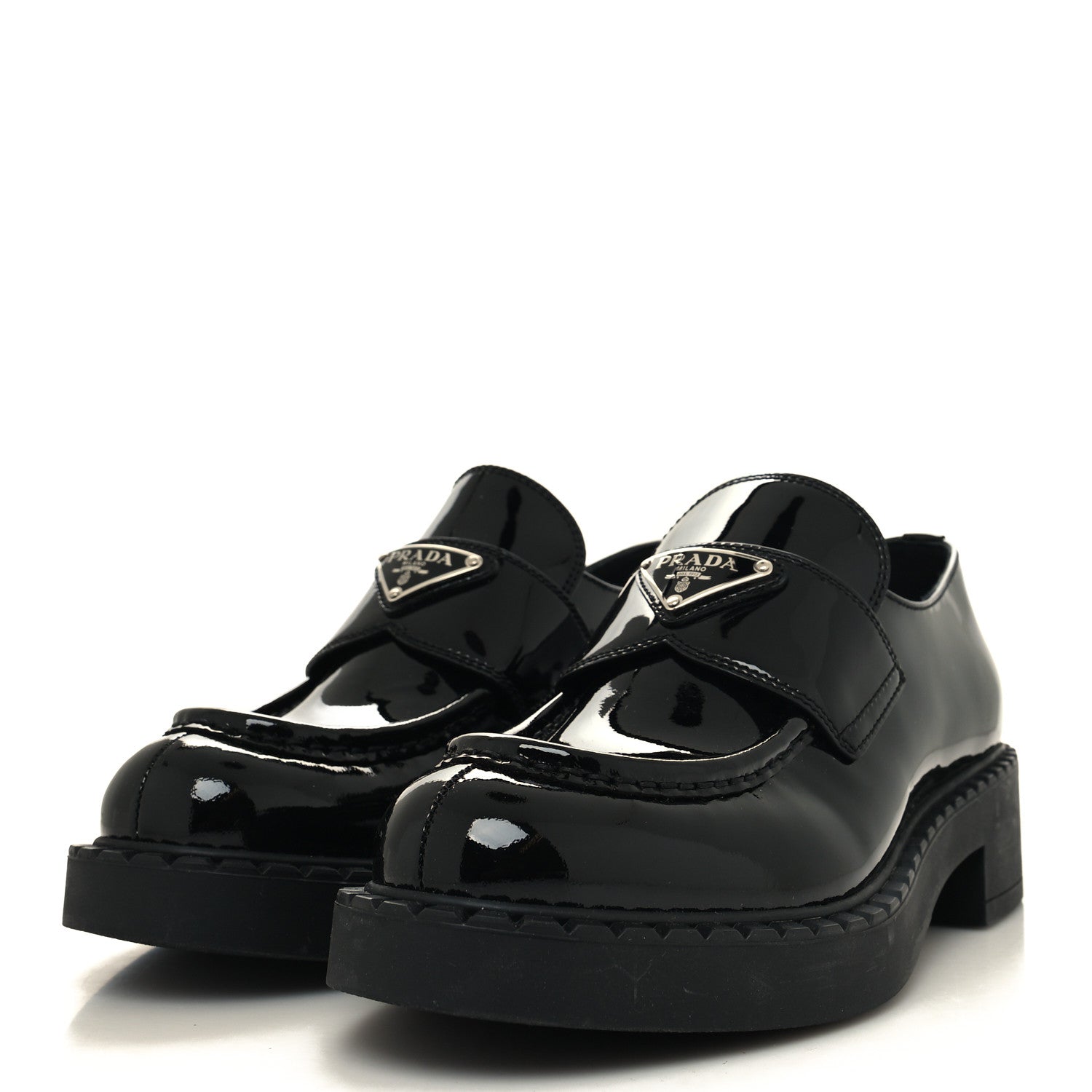 Prada Vernice Triangle 50mm Loafers 38 Black 3 of 9