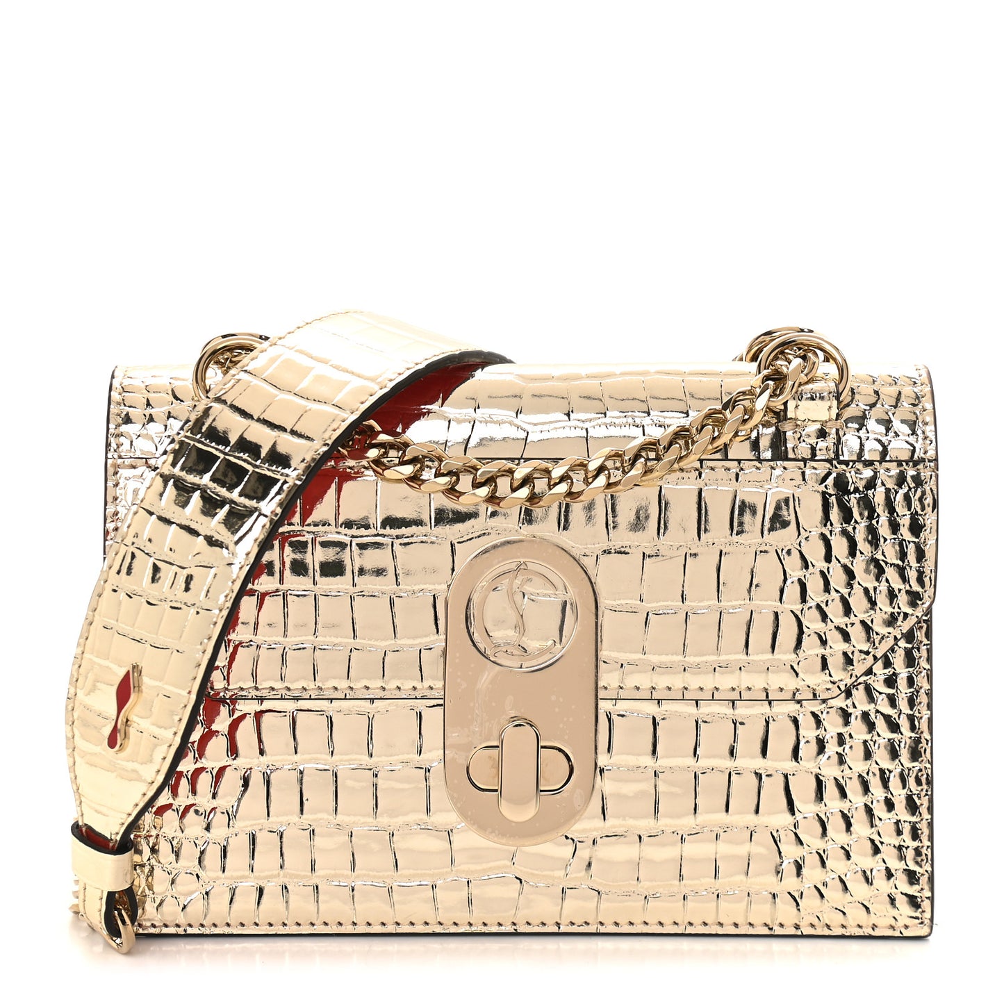 Metallic Calfskin Crocodile Embossed Mini Elisa Shoulder Bag Platine Gold