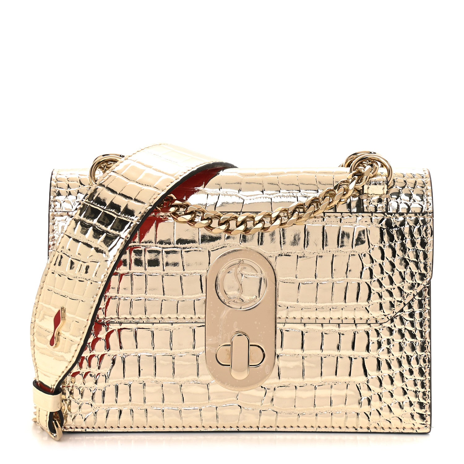 Christian Louboutin Metallic Calfskin Crocodile Embossed Mini Elisa Shoulder Bag Platine Gold 1 of 8