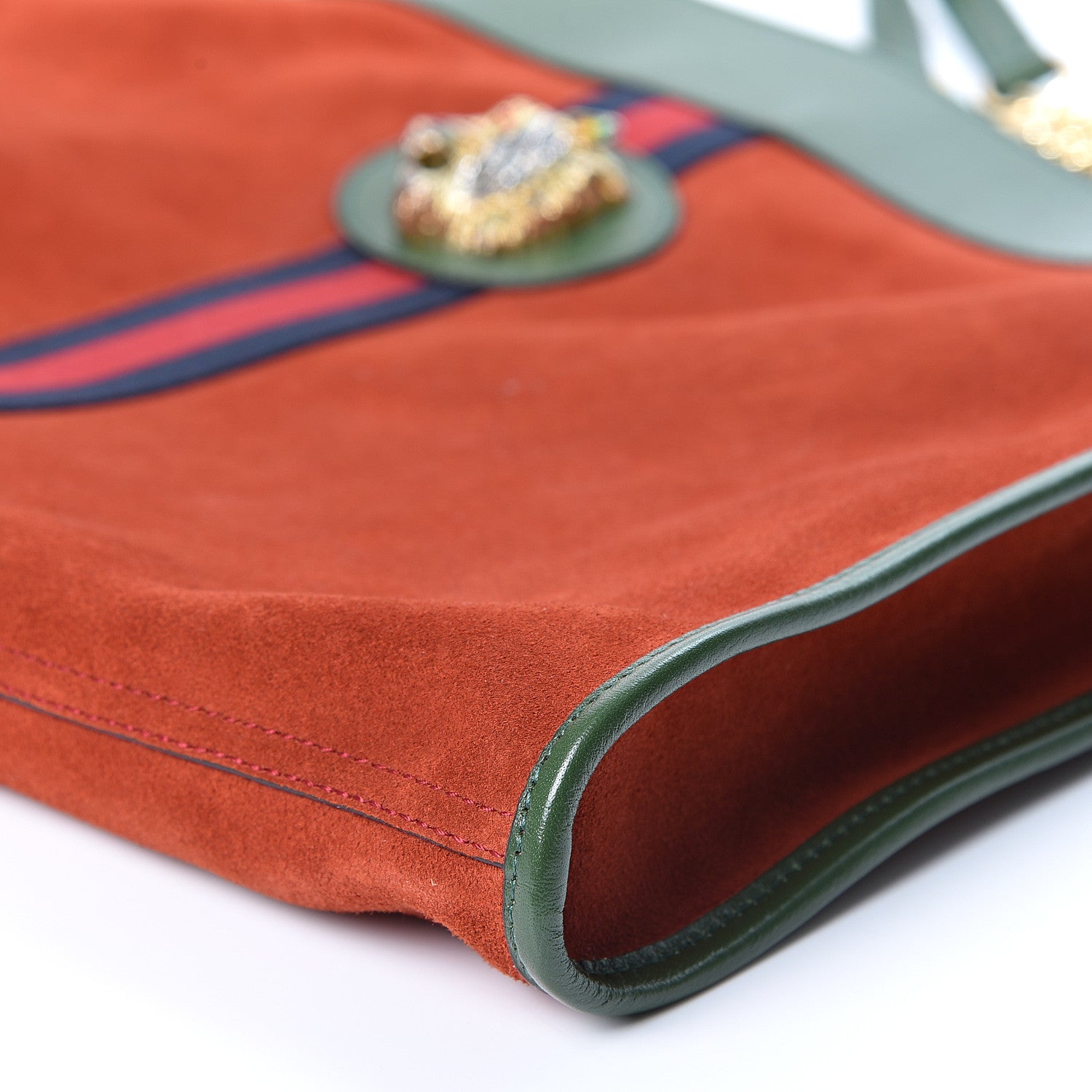 Gucci Suede Calfskin Large Rajah Chain Tote Hibiscus Red Green 9 of 10
